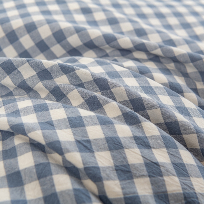 91家纺网 家纺一手货源 找家纺 居美良品 2025新款100%全棉色织水洗棉四件套 蓝小格