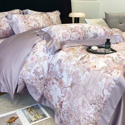 91家纺网 家纺一手货源 找家纺 （总）东方名伶 2025新款莱赛尔兰精天丝棉数码印花宽边四件套