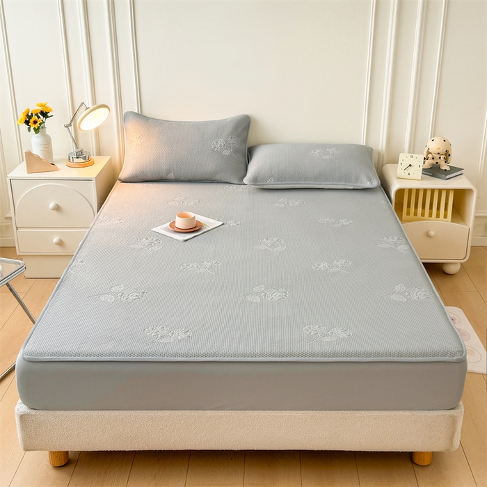 91家纺网 家纺一手货源 找家纺 恒爱   2025新款冰丝牡丹花床笠 浅灰