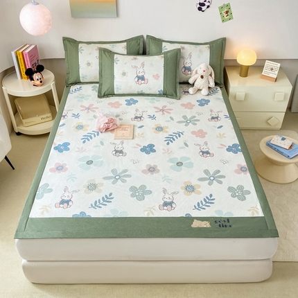 2025新款A类抗菌数码印花冰藤席 花丛兔