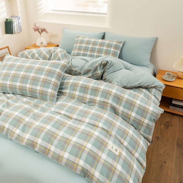 91家纺网 家纺一手货源 找家纺 居美良品 2025新款100%全棉色织水洗棉四件套 静雅-绿