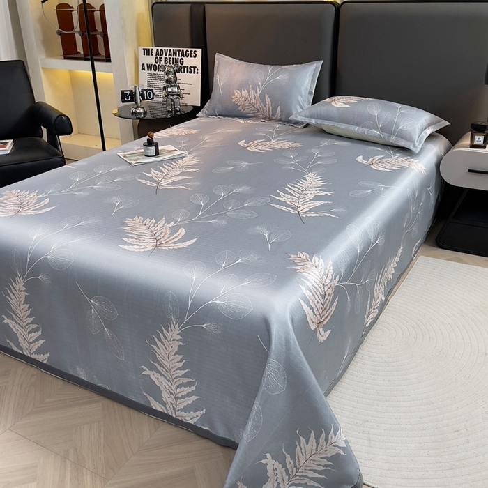 91家纺网 家纺一手货源 找家纺 悦织湾家纺2025新款斜纹提花冰丝席三件套夏季凉感冰丝席子枕套1对夏凉席床单 淡语飘香