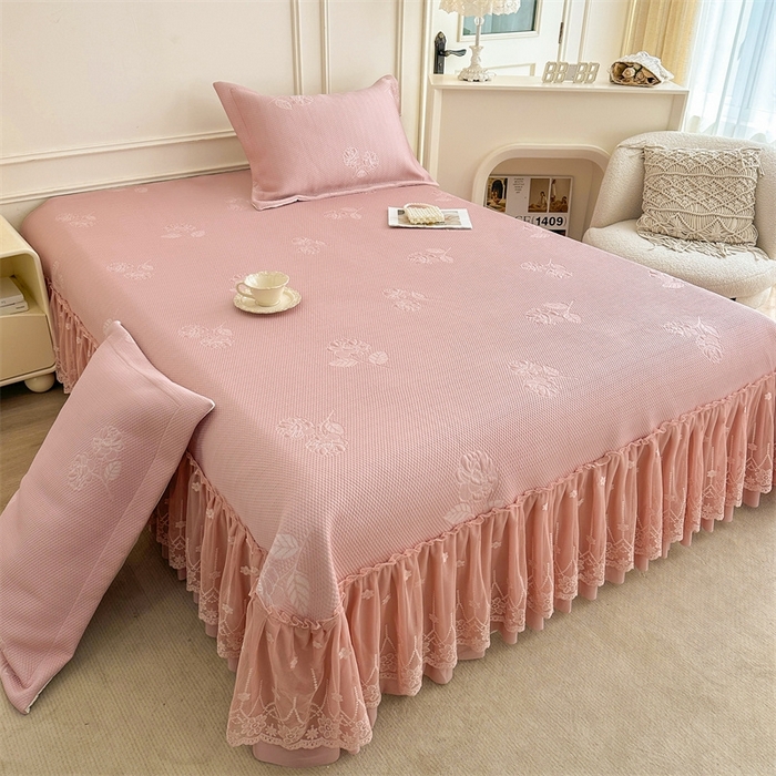 91家纺网 家纺一手货源 找家纺 恒爱   2025新款冰丝牡丹花床盖 豆沙