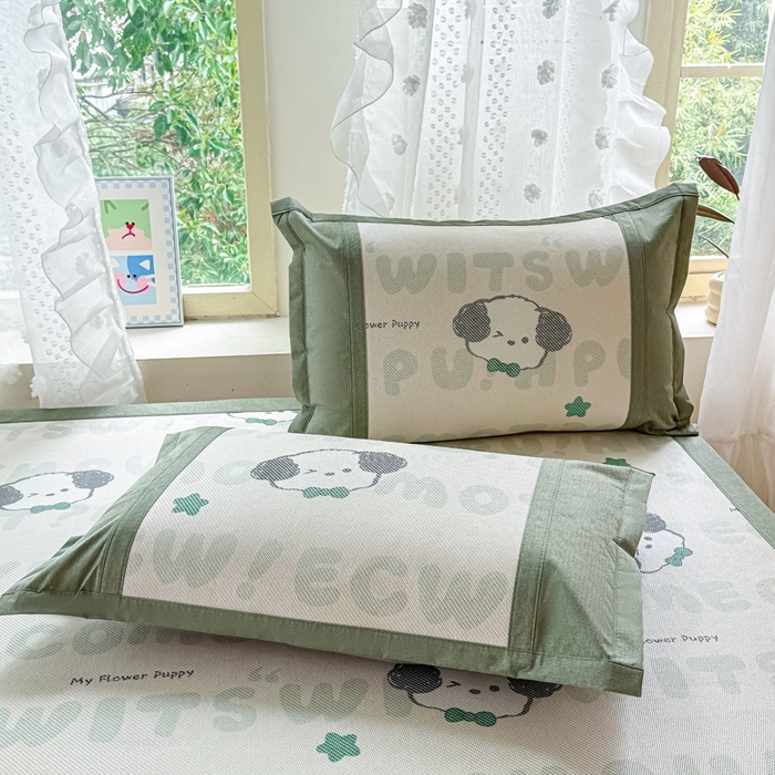 91家纺网 家纺一手货源 找家纺 2025新款A类抗菌数码印花冰藤席 假日小狗