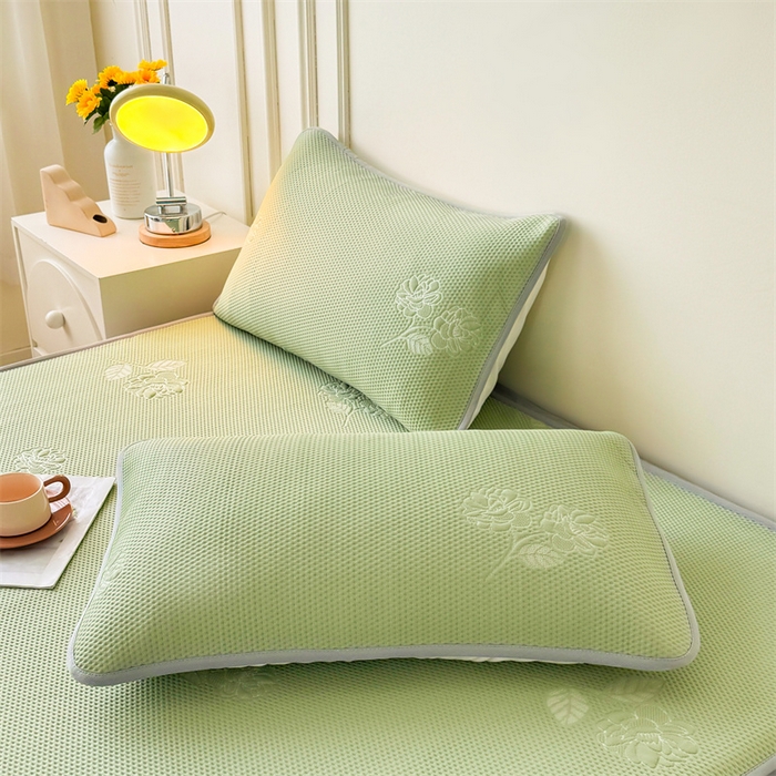 91家纺网 家纺一手货源 找家纺 恒爱   2025新款冰丝牡丹花床笠 抹茶绿