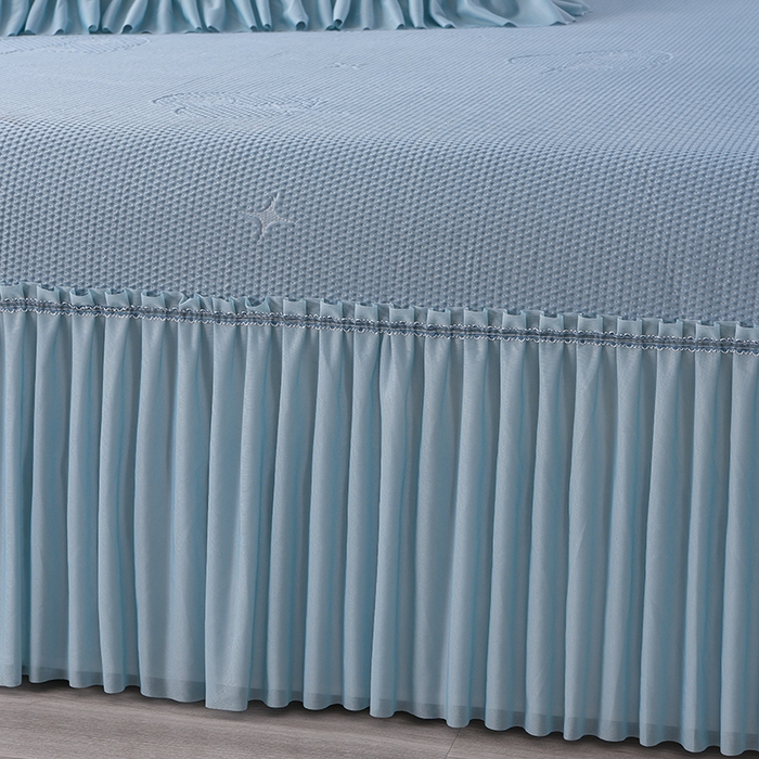 91家纺网 家纺一手货源 找家纺 畅畅家纺 2025新款立体提花凉豆豆席床裙款凉席 爱之恋-蓝