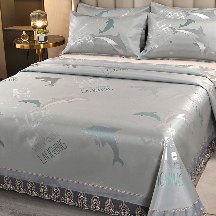 91家纺网 家纺一手货源 找家纺 席皇后  2025新款可机洗抗菌提花冰丝席 海豚 绿