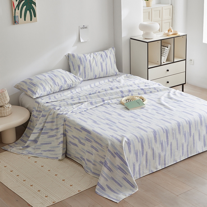 91家纺网 家纺一手货源 找家纺 怡家居 2025新款全棉老粗布床单床笠三件套 时空-蓝