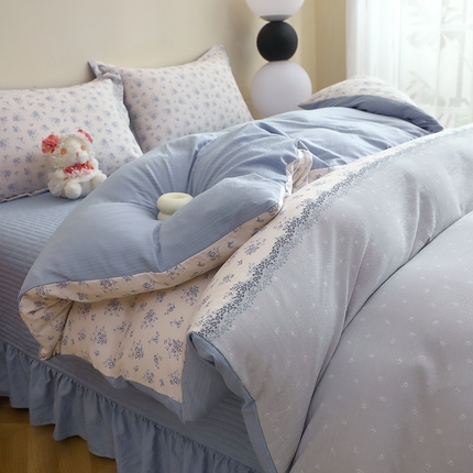 人人爱家纺 2025新款皱皱纱床盖四件套 兰黛
