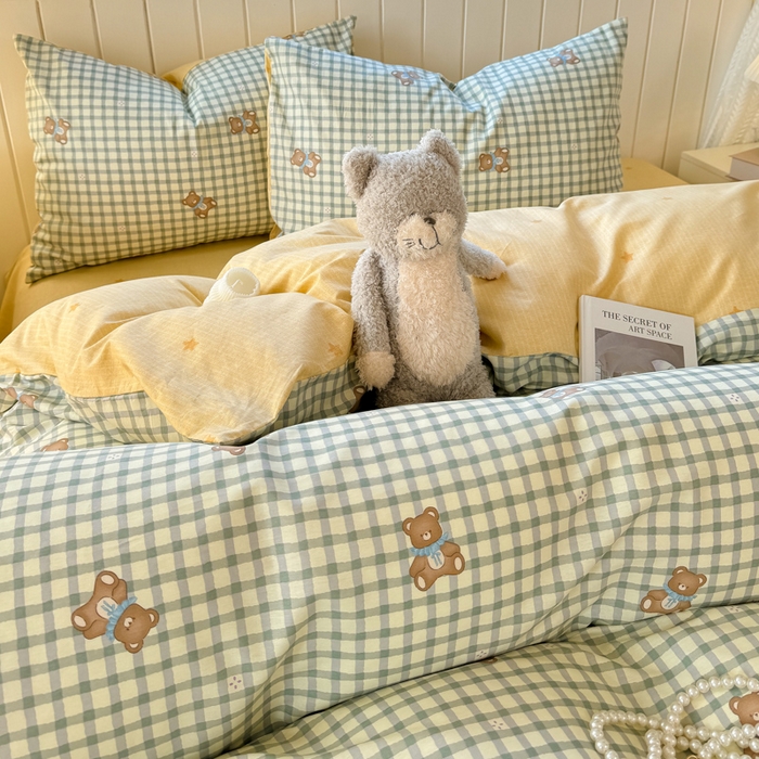 91家纺网 家纺一手货源 找家纺 黑马家居 2025新款全棉喷气13070印花单被套 格雷小熊