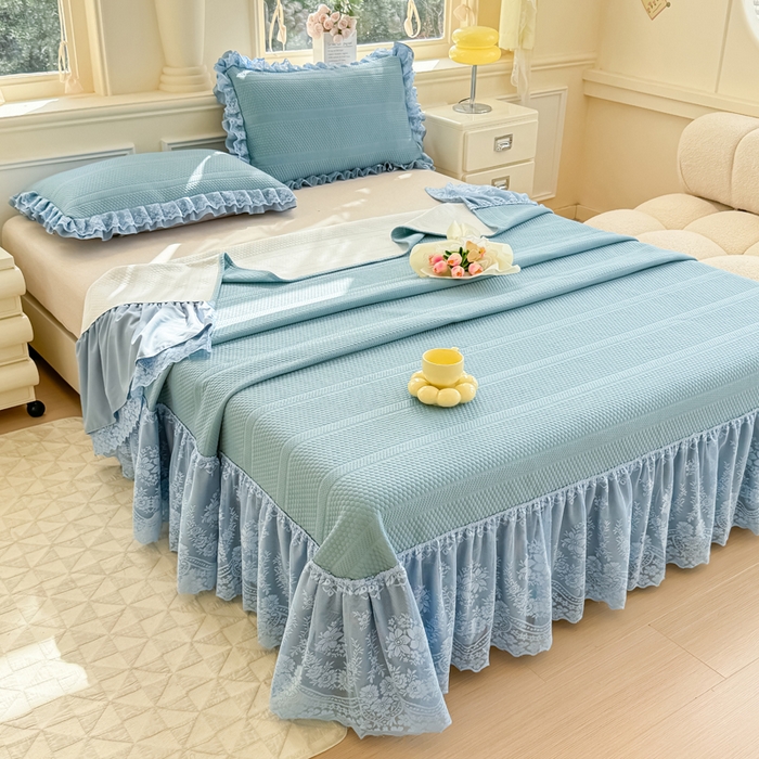 91家纺网 家纺一手货源 找家纺 慧菲  2025新款PE高分子凉感席床裙凉席三件套 【6-7斤】 海盐蓝