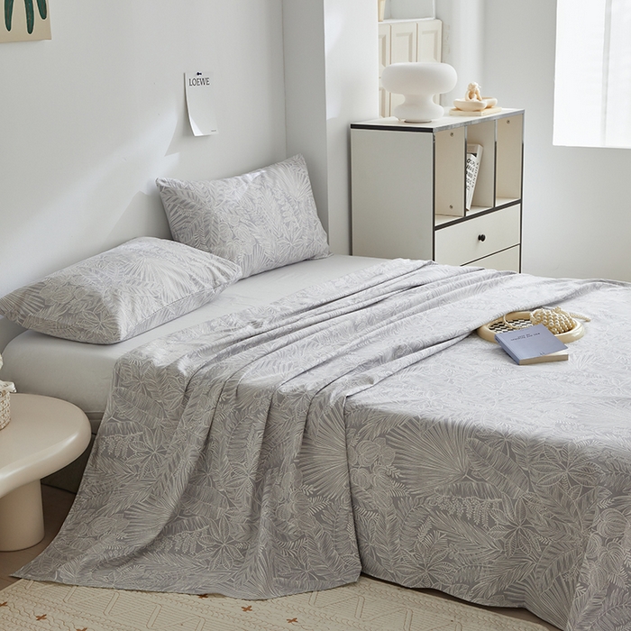 91家纺网 家纺一手货源 找家纺 怡家居 2025新款全棉老粗布床单床笠三件套 染心-灰