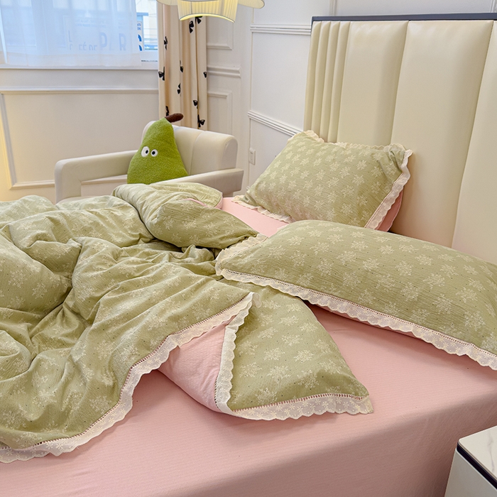 91家纺网 家纺一手货源 找家纺 竹合家纺 2025新款云感皱皱四件套-镂空花边款法式 花边款-陌上