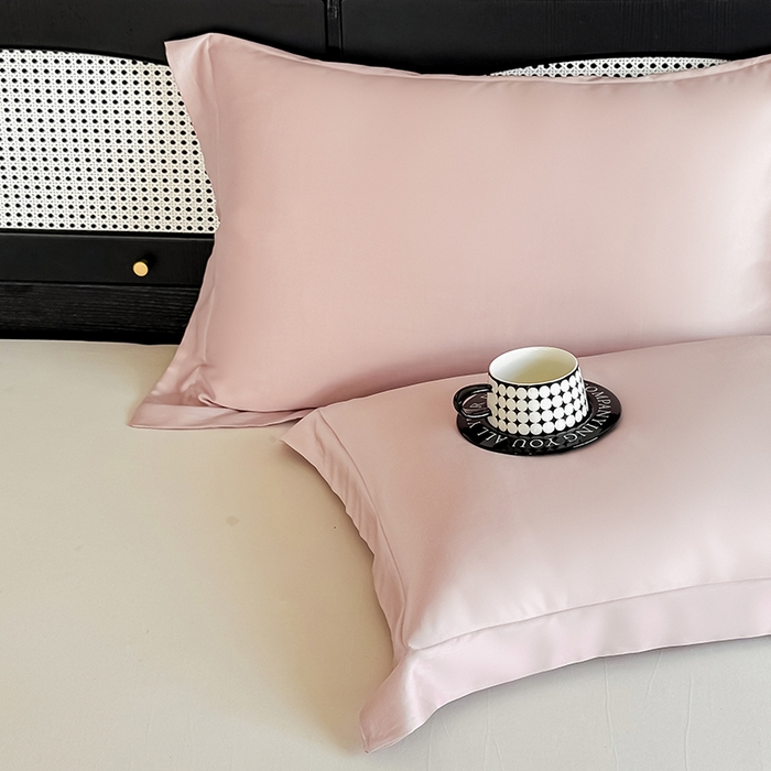 91家纺网 家纺一手货源 找家纺 金喜 2025新款LF级60支莱赛尔天丝枕套宽边枕套 焦糖粉