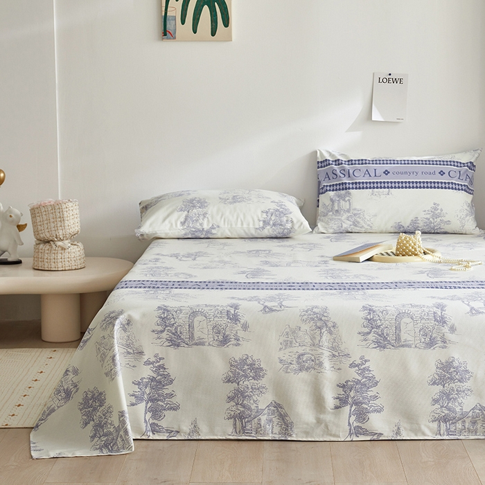 91家纺网 家纺一手货源 找家纺 怡家居 2025新款全棉老粗布床单床笠三件套 无垠