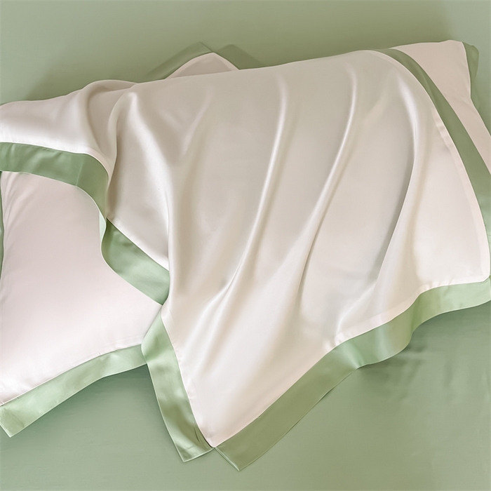 91家纺网 家纺一手货源 找家纺 梦舒羽 2025新款水洗真丝枕套冰丝凉感枕头套夏天薄款枕芯套 奶油浅绿
