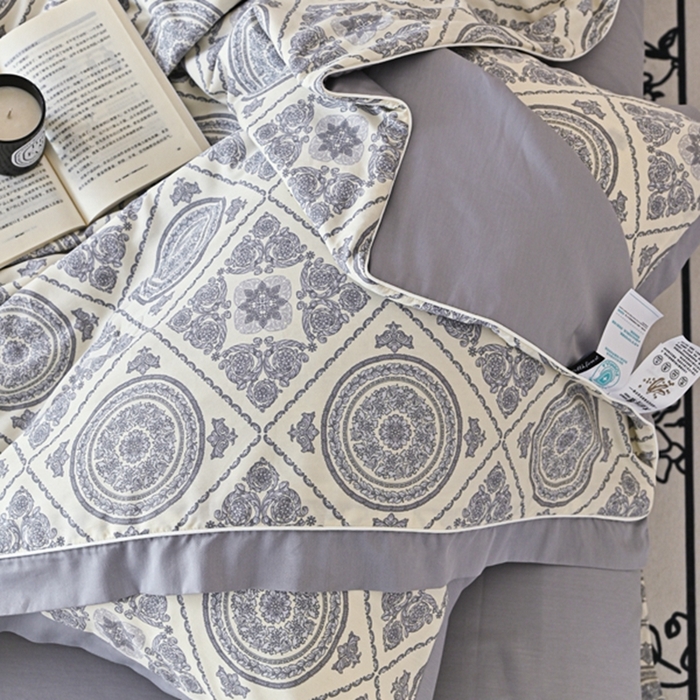 91家纺网 家纺一手货源 找家纺 金喜 2025新款天丝棉大豆印花夏凉被夏被四件套 莱雅