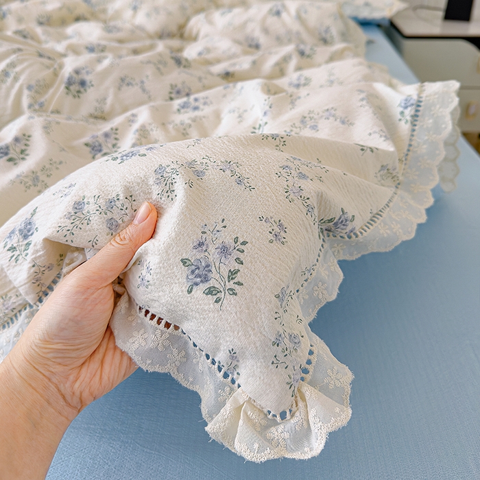 91家纺网 家纺一手货源 找家纺 竹合家纺 2025新款云感皱皱四件套-镂空花边款法式 花边款-兰亭序