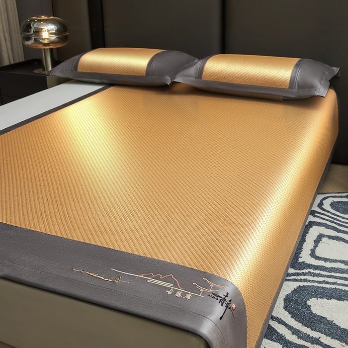 91家纺网 家纺一手货源 找家纺 卡罗兰 2025新款PE超冷感霸王藤刺绣凉席冰藤席床单款 霸王藤-禅香色