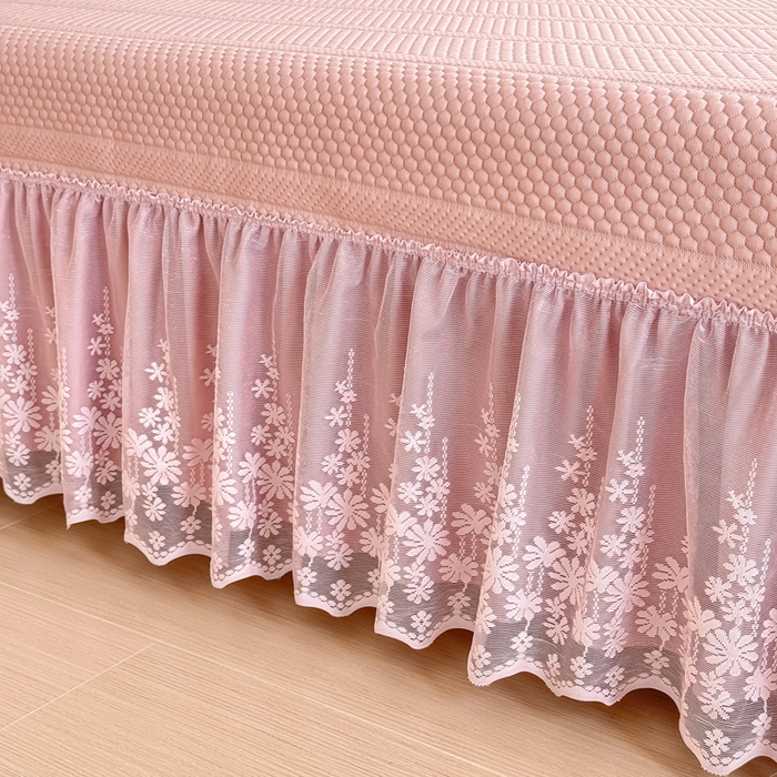 91家纺网 家纺一手货源 找家纺 慧菲  2025新款PE高分子凉感席床裙凉席三件套 【6-7斤】 粉豆沙