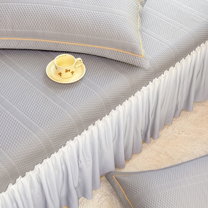 91家纺网 家纺一手货源 找家纺 慧菲 2025新款渐变床裙PE高分子凉感席床裙凉席三件套  高级灰