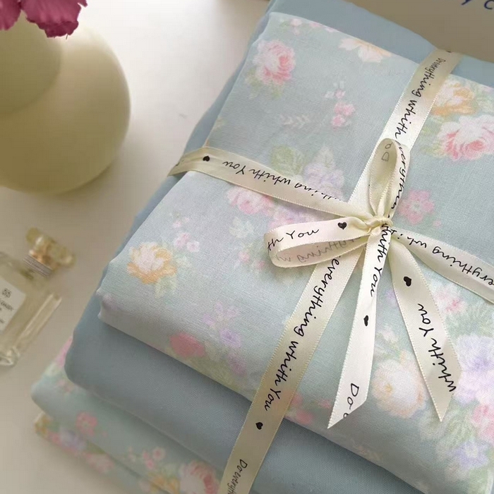 91家纺网 家纺一手货源 找家纺 优品阁 2025新款人字纹全棉双层纱四件套 蓝色恋人【升级款-提花人字纹床单】