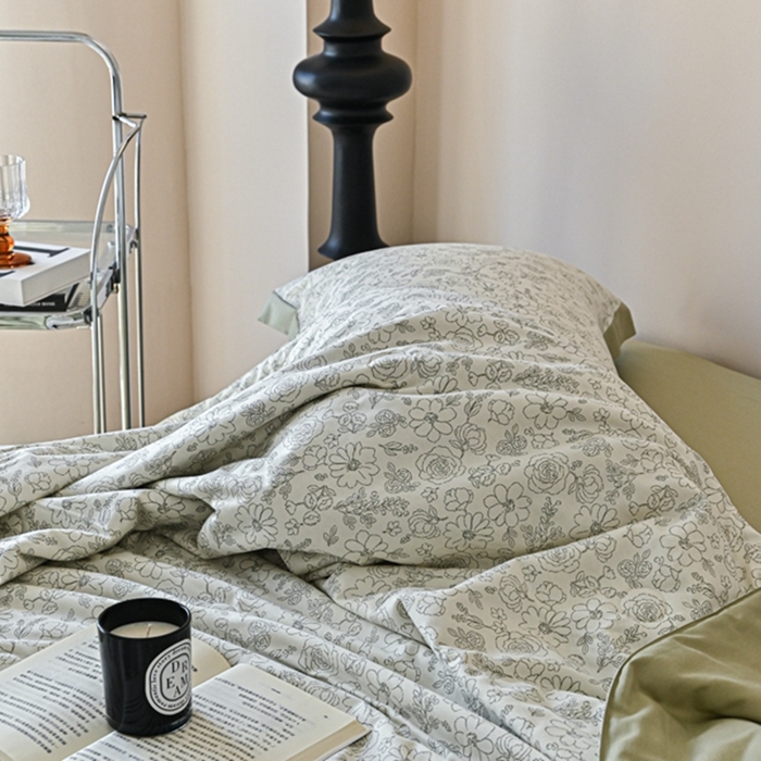 91家纺网 家纺一手货源 找家纺 金喜 2025新款天丝棉大豆印花夏凉被夏被四件套 墨花