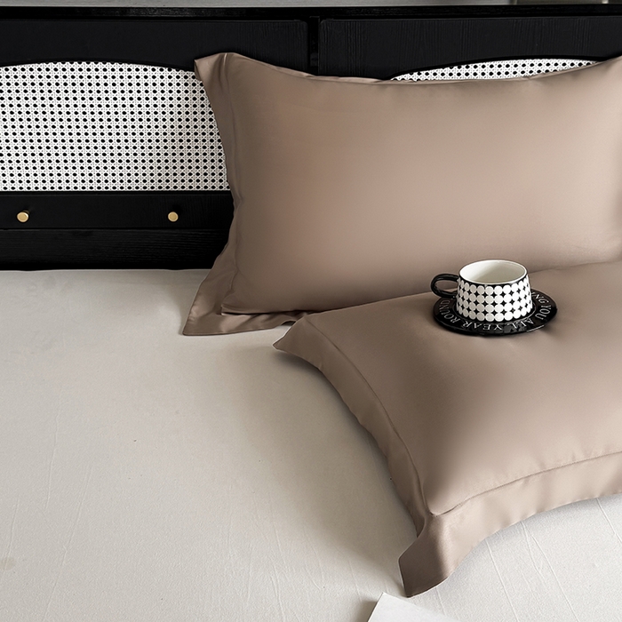 91家纺网 家纺一手货源 找家纺 金喜 2025新款LF级60支莱赛尔天丝枕套宽边枕套 拿铁