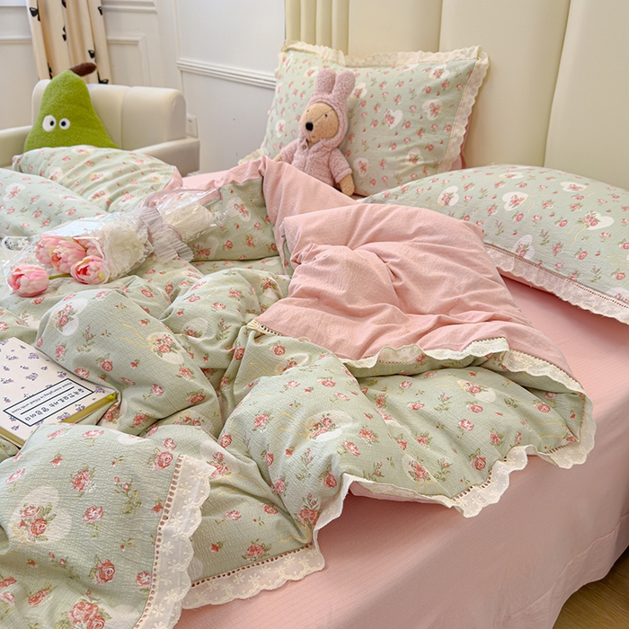 91家纺网 家纺一手货源 找家纺 竹合家纺 2025新款云感皱皱四件套-镂空花边款法式 花边款-情人恰恰