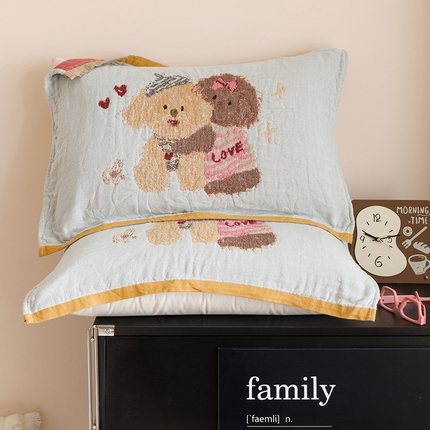 2025新款纯棉全棉纱布枕巾一对装全棉四层纱布 甜甜圈圈