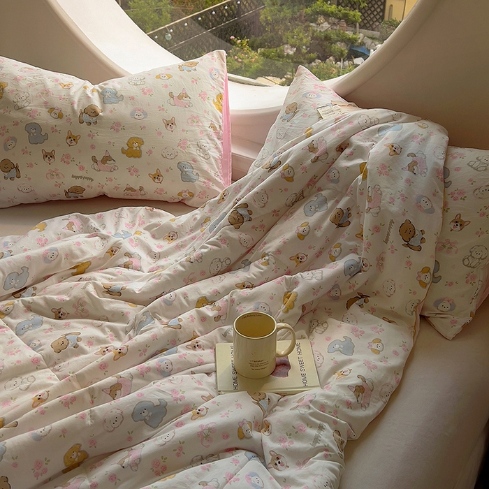 91家纺网 家纺一手货源 找家纺 初念 2025新款云朵棉系列夏被（提供买家秀） 灰蒙小狗