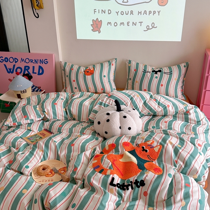 91家纺网 家纺一手货源 找家纺 时年家纺 2025新款全棉印花卡通毛巾绣系列套件 充值会员优惠5元 球球猫