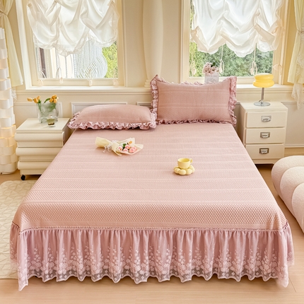 慧菲  2025新款PE高分子凉感席床裙凉席三件套 【6-7斤】 粉豆沙