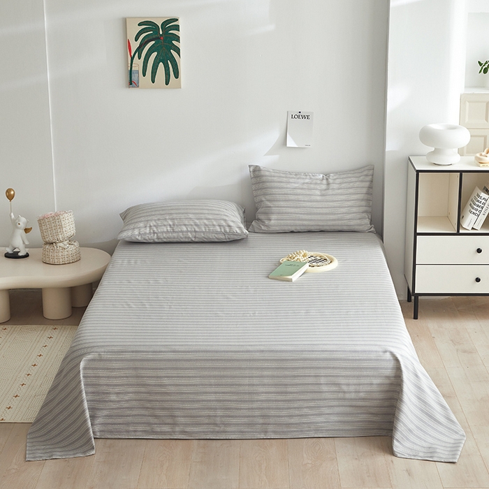 91家纺网 家纺一手货源 找家纺 怡家居 2025新款全棉老粗布床单床笠三件套 彼年-灰