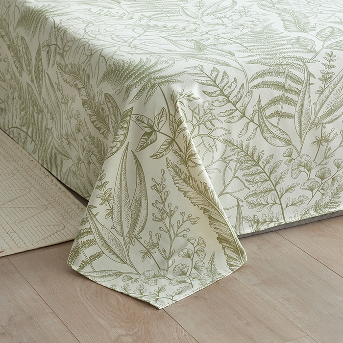 91家纺网 家纺一手货源 找家纺 怡家居 2025新款全棉老粗布床单床笠三件套 云锦-绿