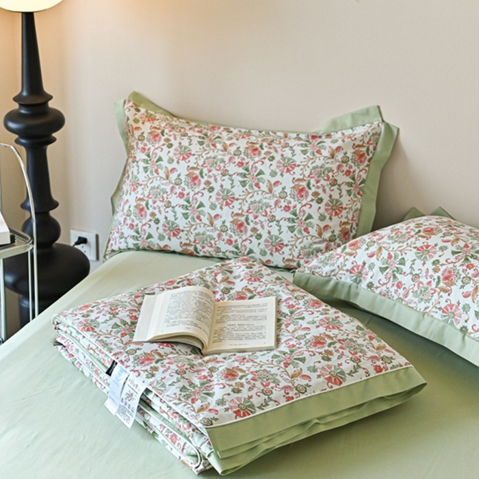 91家纺网 家纺一手货源 找家纺 金喜 2025新款天丝棉大豆印花夏凉被夏被四件套 莫奈