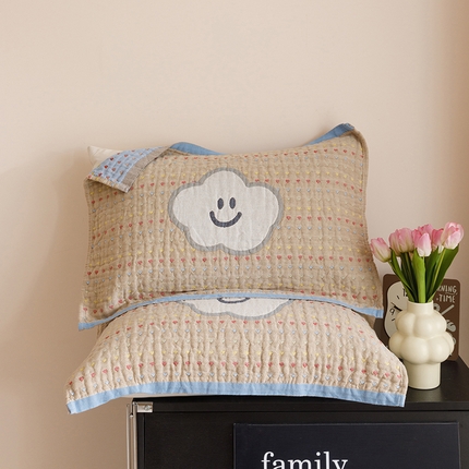 2025新款纯棉全棉纱布枕巾一对装全棉四层纱布 好心情