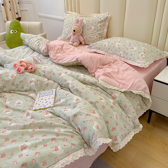 91家纺网 家纺一手货源 找家纺 竹合家纺 2025新款云感皱皱四件套-镂空花边款法式 花边款-情人恰恰