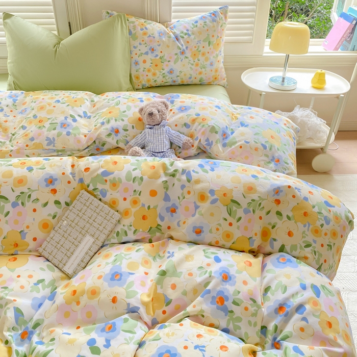 91家纺网 家纺一手货源 找家纺 黑马家居 2025新款全棉喷气13070印花四件套 田苑小风 黄