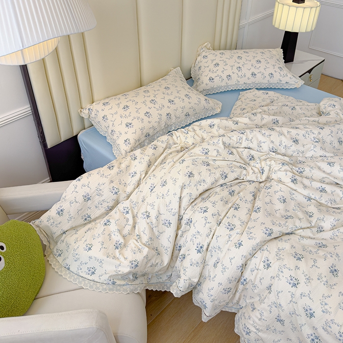 91家纺网 家纺一手货源 找家纺 竹合家纺 2025新款云感皱皱四件套-镂空花边款法式 花边款-兰亭序