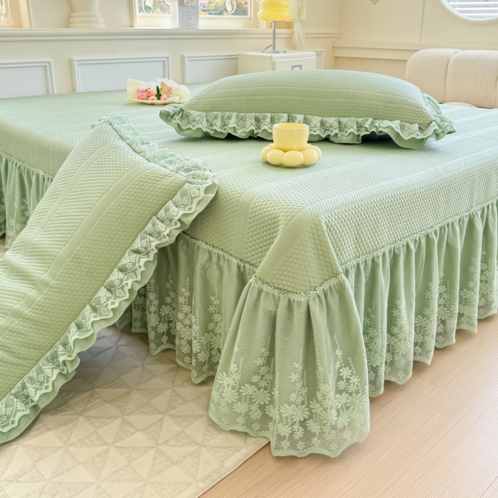 91家纺网 家纺一手货源 找家纺 慧菲  2025新款PE高分子凉感席床裙凉席三件套 【6-7斤】 清新绿