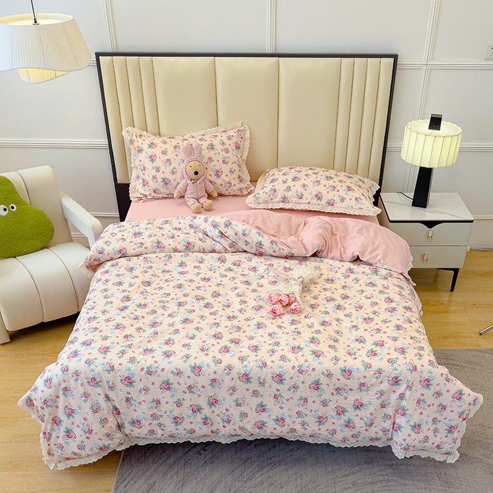 91家纺网 家纺一手货源 找家纺 竹合家纺 2025新款云感皱皱四件套-镂空花边款法式 花边款-美娜