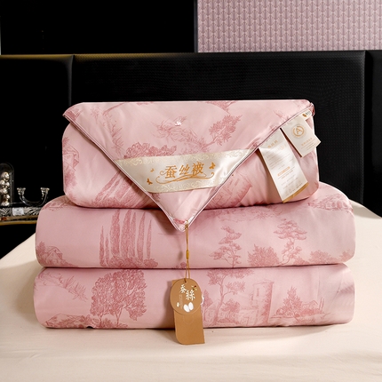 91家纺网 家纺一手货源 找家纺 鑫田家纺 2025新款天丝蚕丝被100%柞蚕丝夏被莱赛尔天丝数码印花 情节-浅豆沙