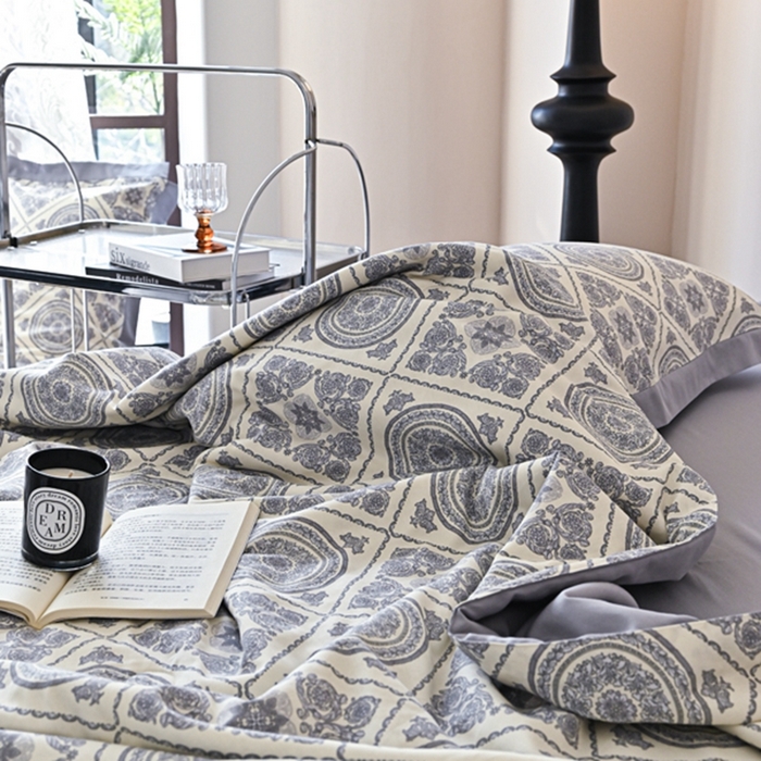 91家纺网 家纺一手货源 找家纺 金喜 2025新款天丝棉大豆印花夏凉被夏被四件套 莱雅