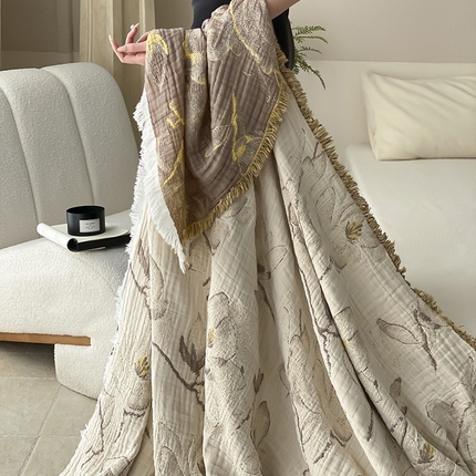 91家纺网 家纺一手货源 找家纺 麻依 2025新款全棉精细纱民宿纱布毯子四层 余和