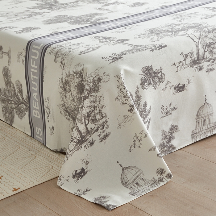 91家纺网 家纺一手货源 找家纺 怡家居 2025新款全棉老粗布床单床笠三件套 云绯