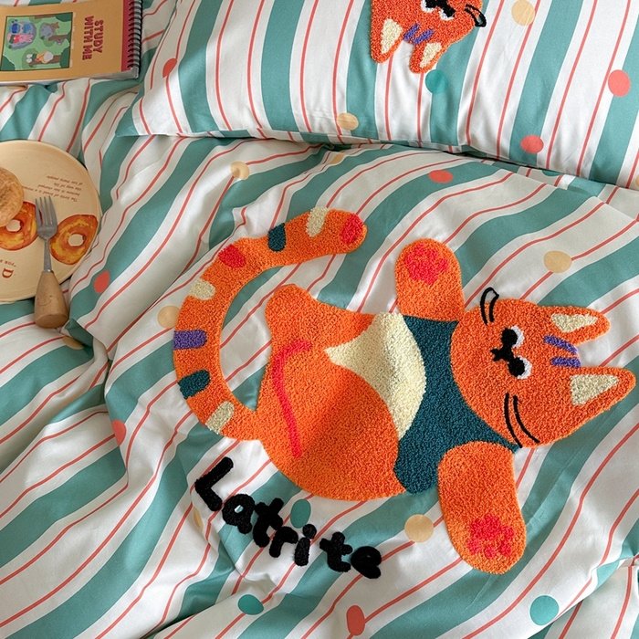 91家纺网 家纺一手货源 找家纺 时年家纺 2025新款全棉印花卡通毛巾绣系列套件 充值会员优惠5元 球球猫