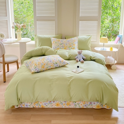 黑马家居 2025新款全棉喷气13070印花单被套 田苑小风 绿