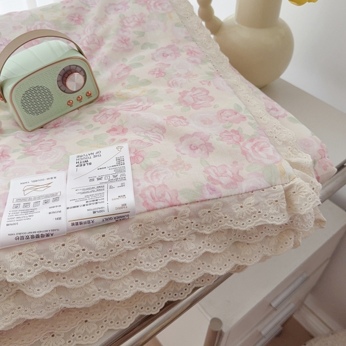 91家纺网 家纺一手货源 找家纺 于果2025新款双层纱花边款夏被 欧若拉