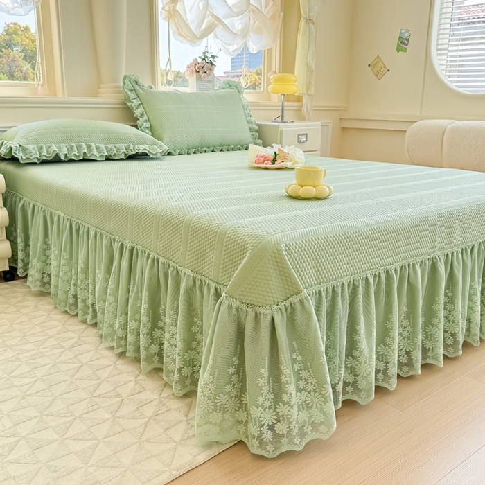 91家纺网 家纺一手货源 找家纺 慧菲  2025新款PE高分子凉感席床裙凉席三件套 【6-7斤】 清新绿